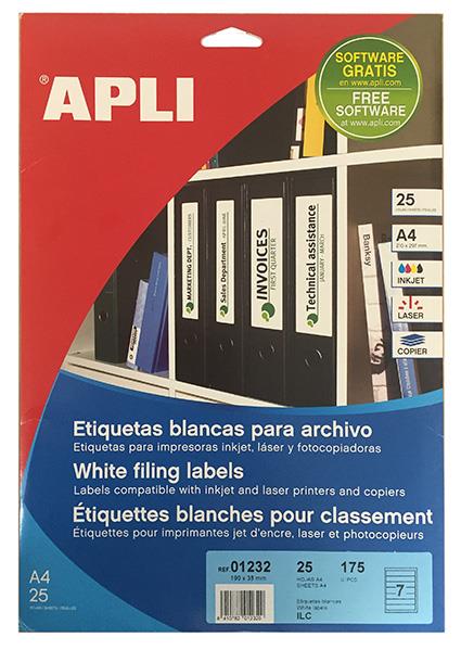 Apli Bele nalepke, 190 x 38 mm, 7/stran