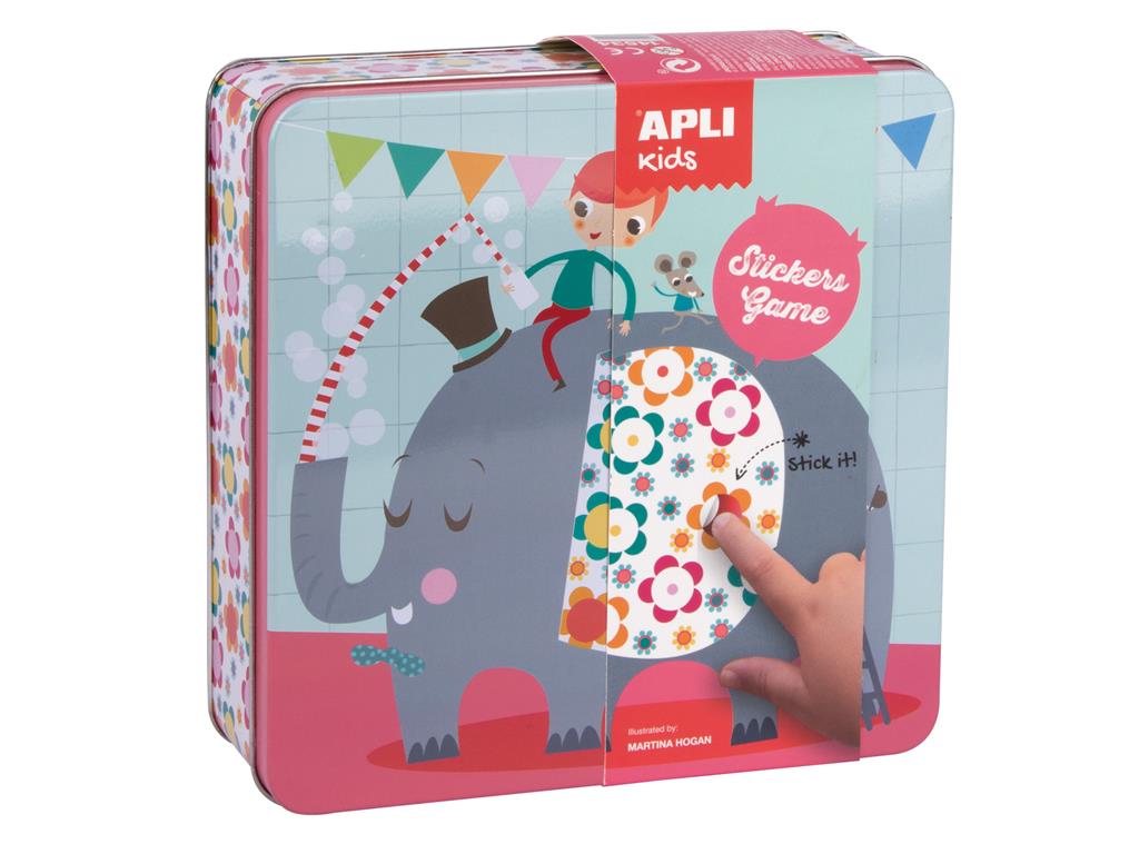 Apli Kovinska škatla, igra z nalepkami, slon