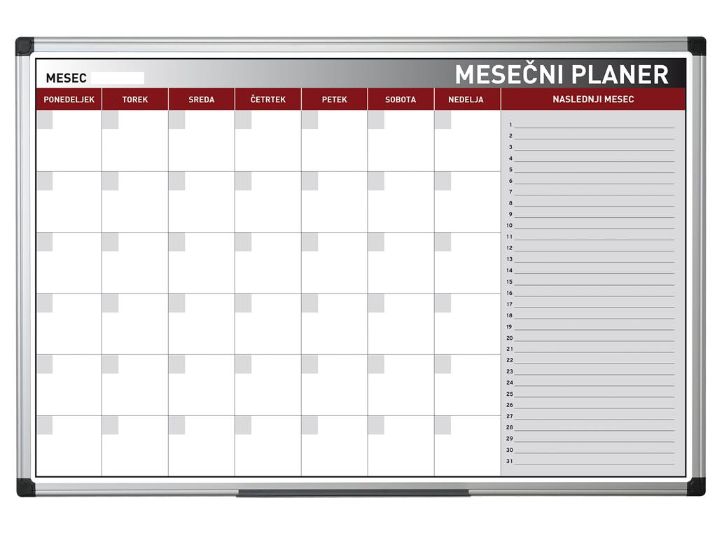 Bi-Office Planer mesečni, 60 x 90 cm