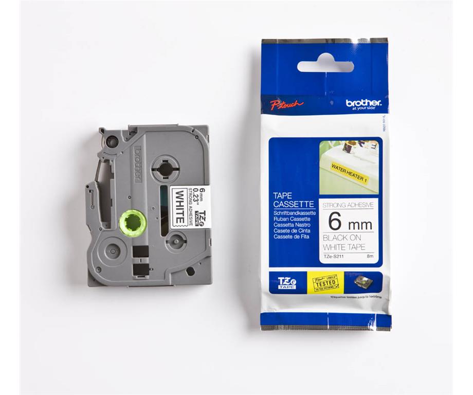 Brother TZES211 Bel/črn 6mm, trak za PT