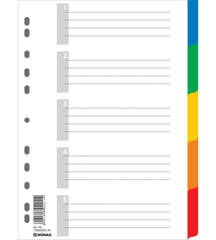 Donau Ločilni listi 1/5 barvni, PP