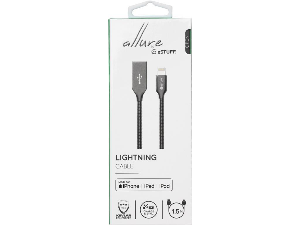 eSTUFF Kabel Lightning MFI 1,5m kovinsko siv