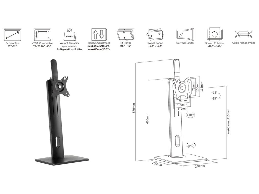 eSTUFF Ergonomski stolni nosilec za monitor