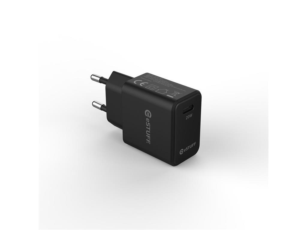 eSTUFF USB-C polnilec EU PD 20W - Črn