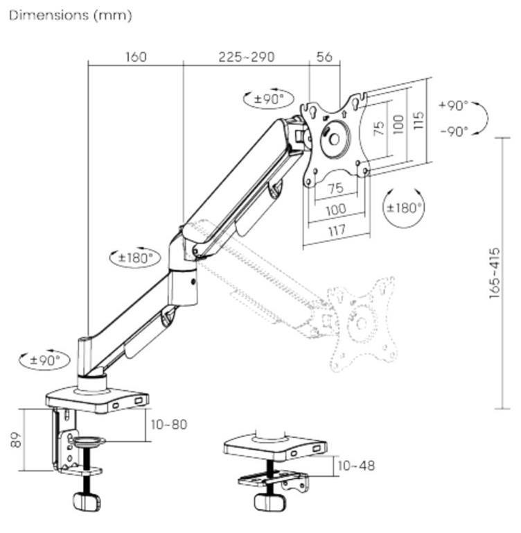 eSTUFF Nosilec monitorja s plinsko vzmetjo