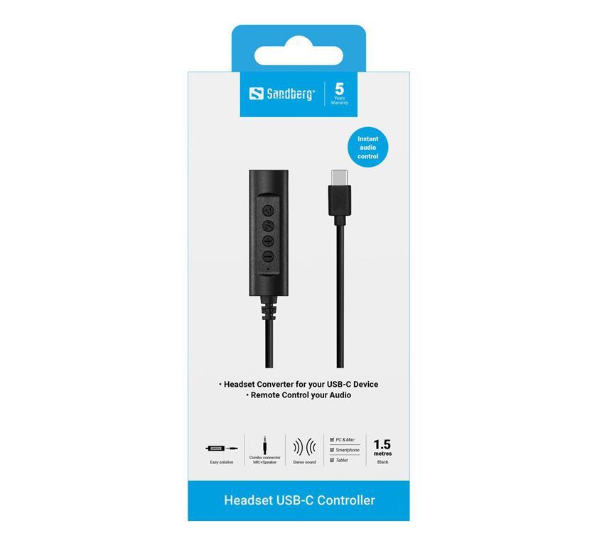 Sandberg USB-C kontroler za slušalice, 1.5m
