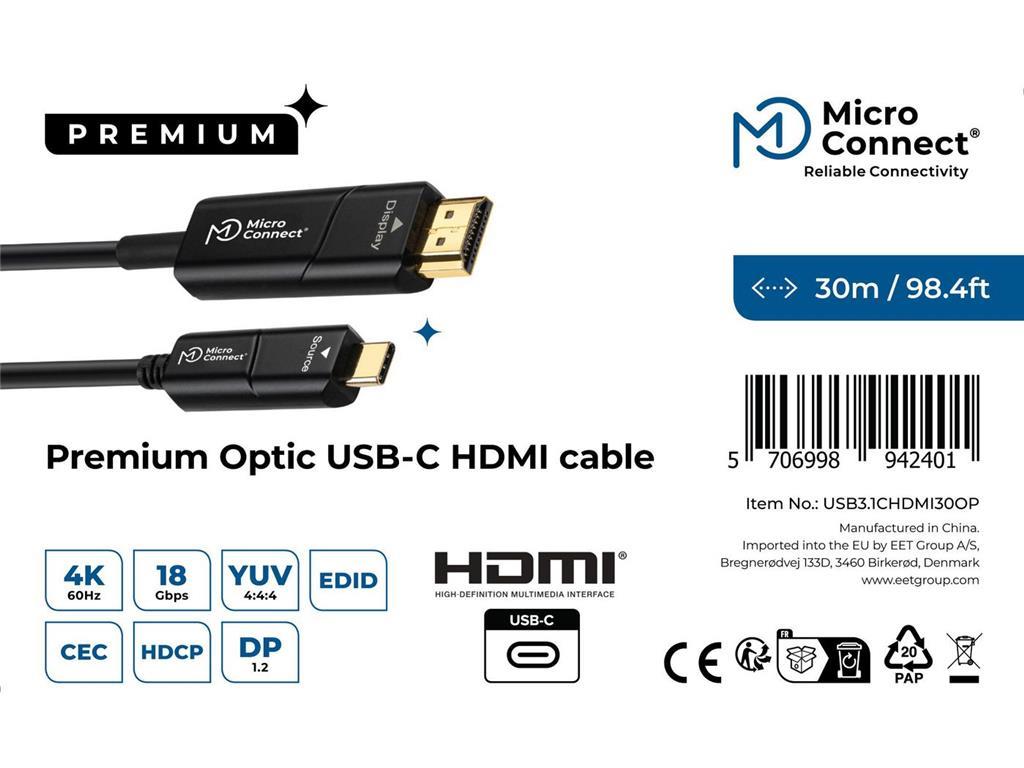MicroConnect Premium USB C-HDMI optični kabel 30m