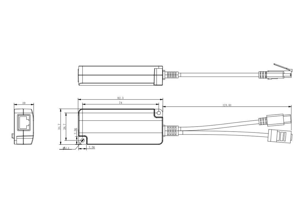 MicroConnect 10/100 Mbps POE razdelilnik USB-C - RJ45