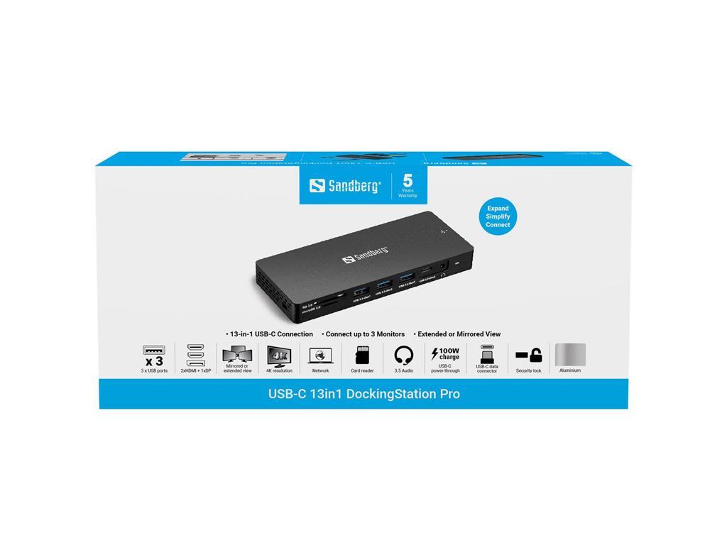 Sandberg USB-C hub razdelilnik Pro, 13-v-1